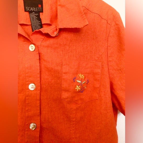 Vintage Scarlett orange linen rayon button down blouse size 14 - Picture 4 of 5
